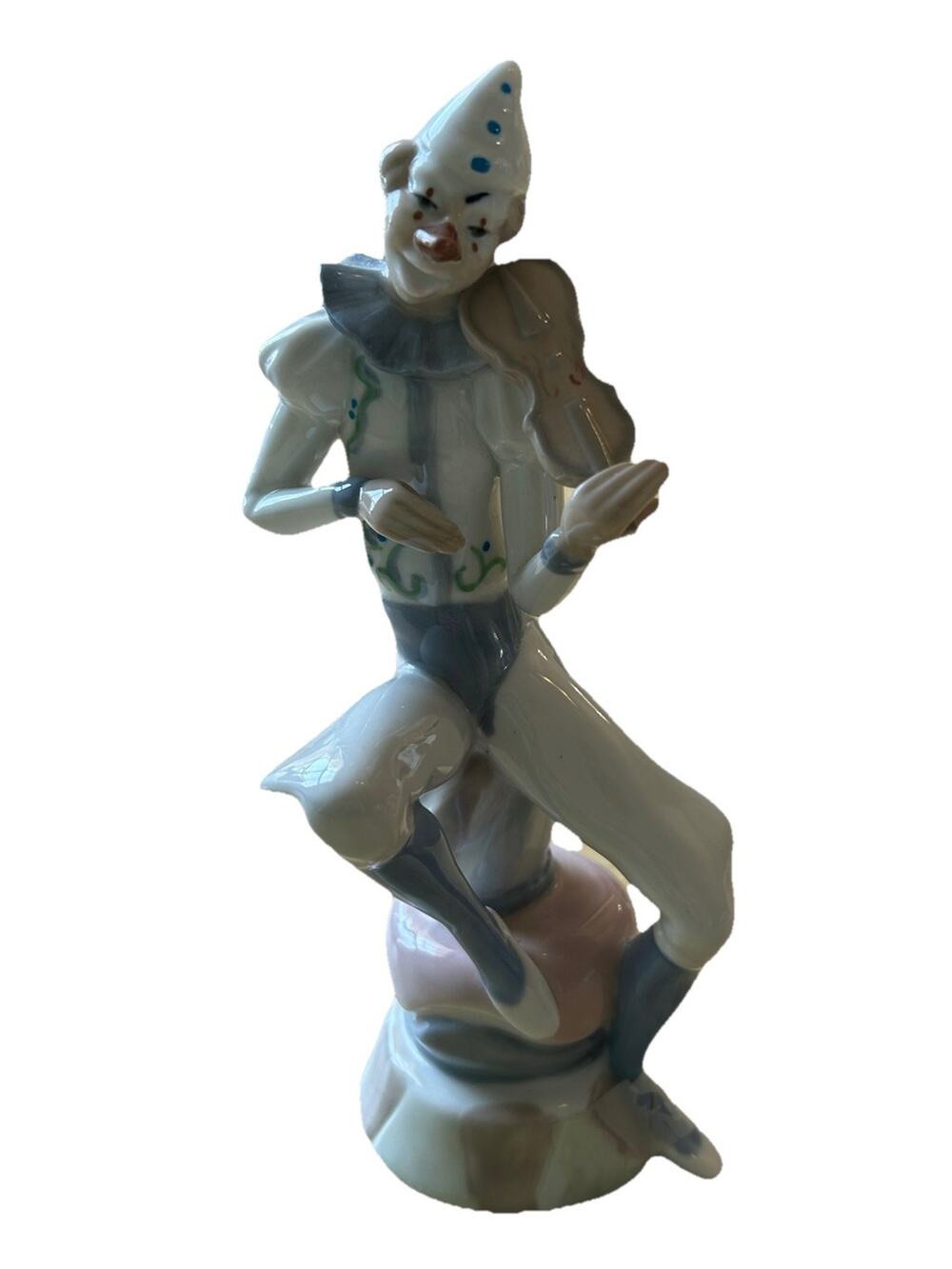 Vintage Casades Porcelain Jester Figurine Clown Playing Violin Music Made Spain